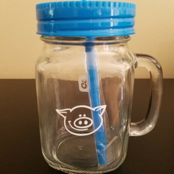 Glass Mason Jars Mug Pig Logo Set of 2 - Picture 11 of 12